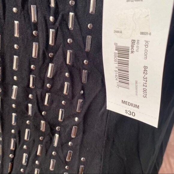 ANA Tee Shirt Top Womens Medium Black Studded Viscose Stretch casual NWT - Picture 6 of 8
